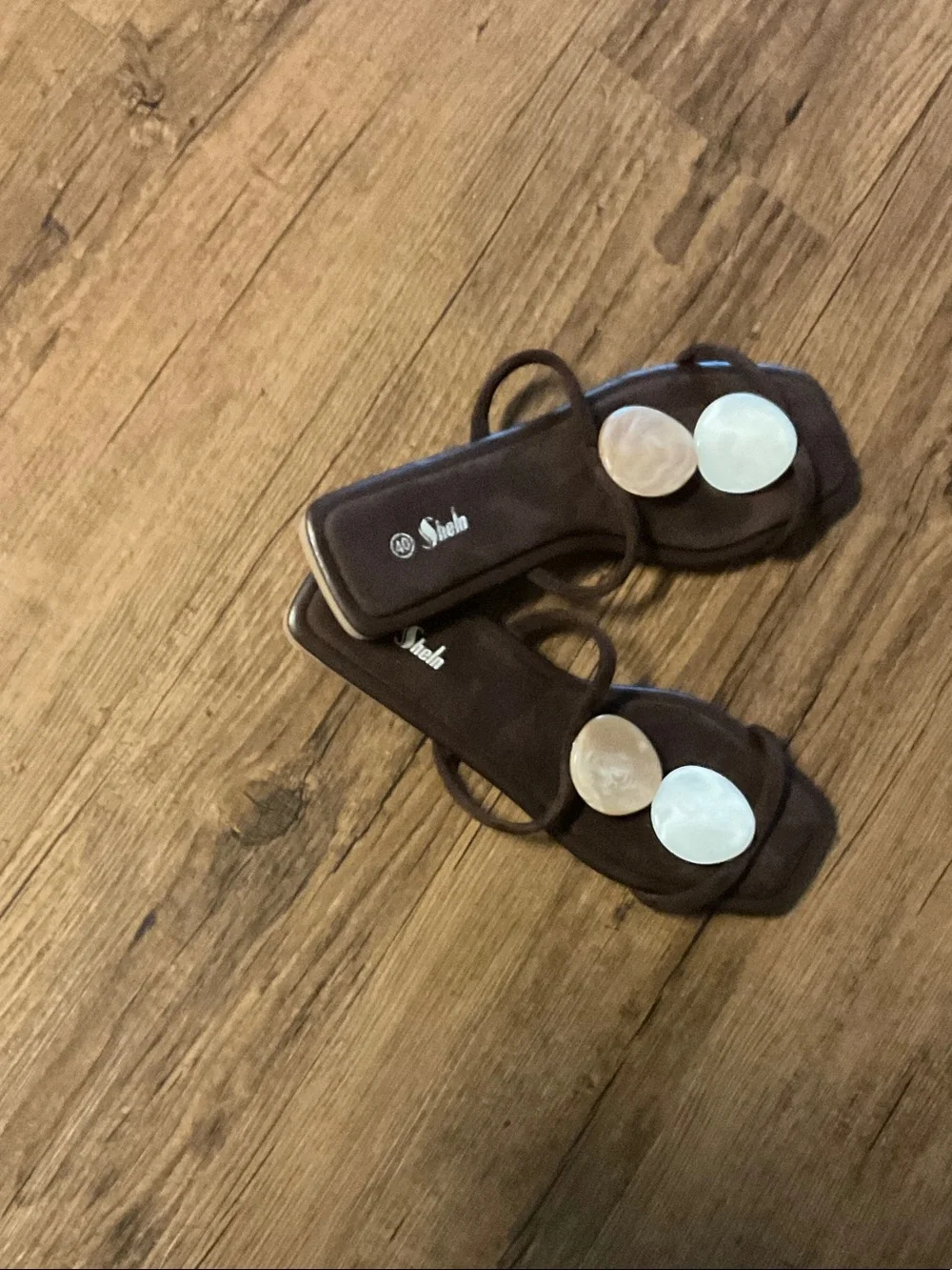 Kids Brown Slide Sandals with Decorative Discs